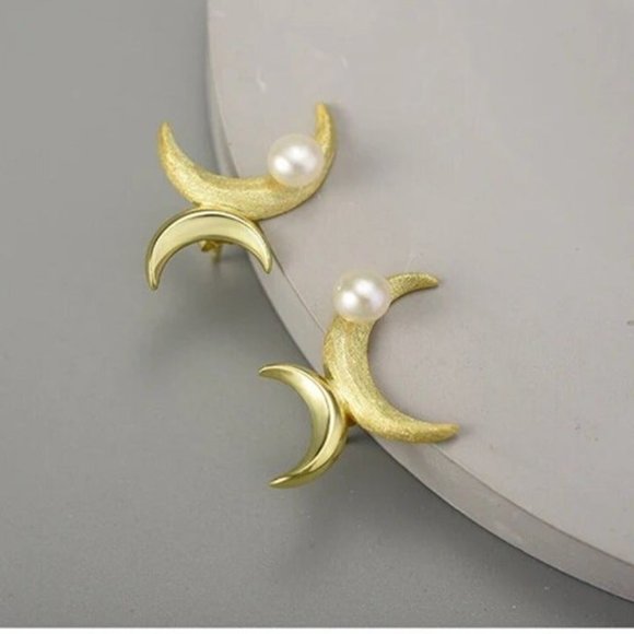 Artisan Handmade Gold 925 Silver Crescent Moon The Zayda Earrings